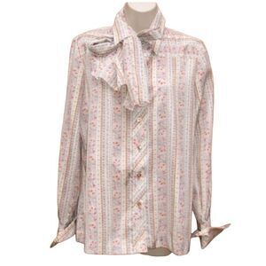 Vintage 70s Blue Pink Bow Top